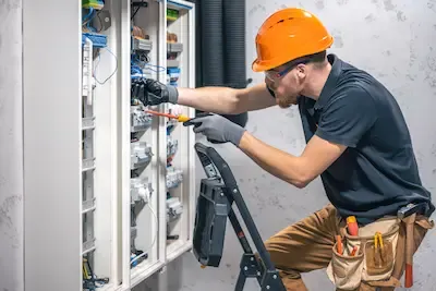 Tecnico elettricista al lavoro a Brescia