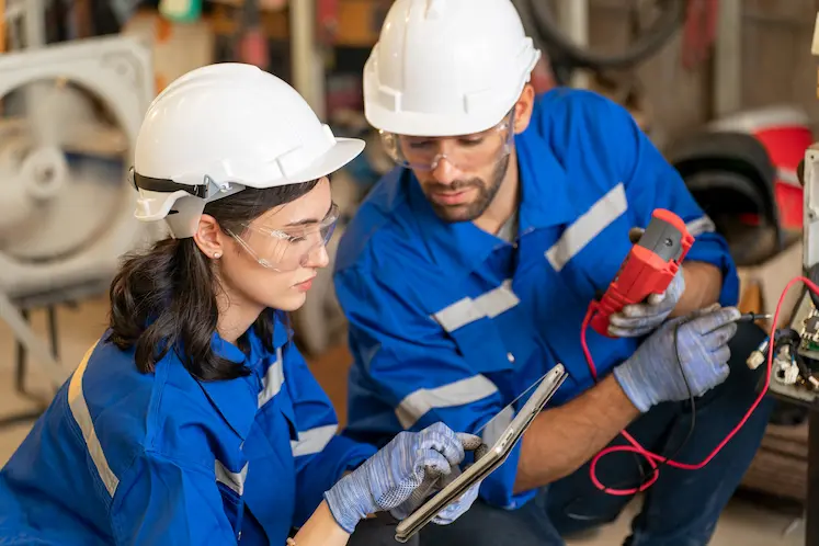 Tecnico elettricista al lavoro a Brescia