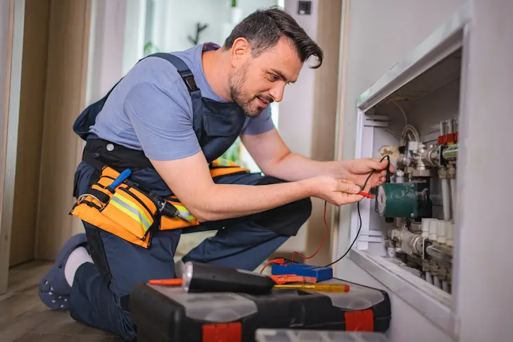 Tecnico elettricista al lavoro a Brescia