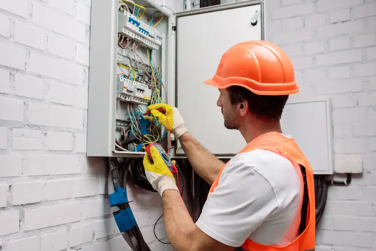 Tecnico elettricista al lavoro a Brescia